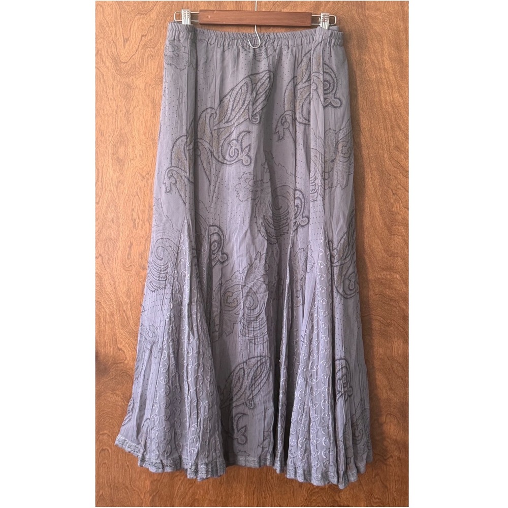Soft Surroundings Sz XL Embroidered Floral Flowy Pull On Maxi Skirt Whimsical - Picture 3 of 6